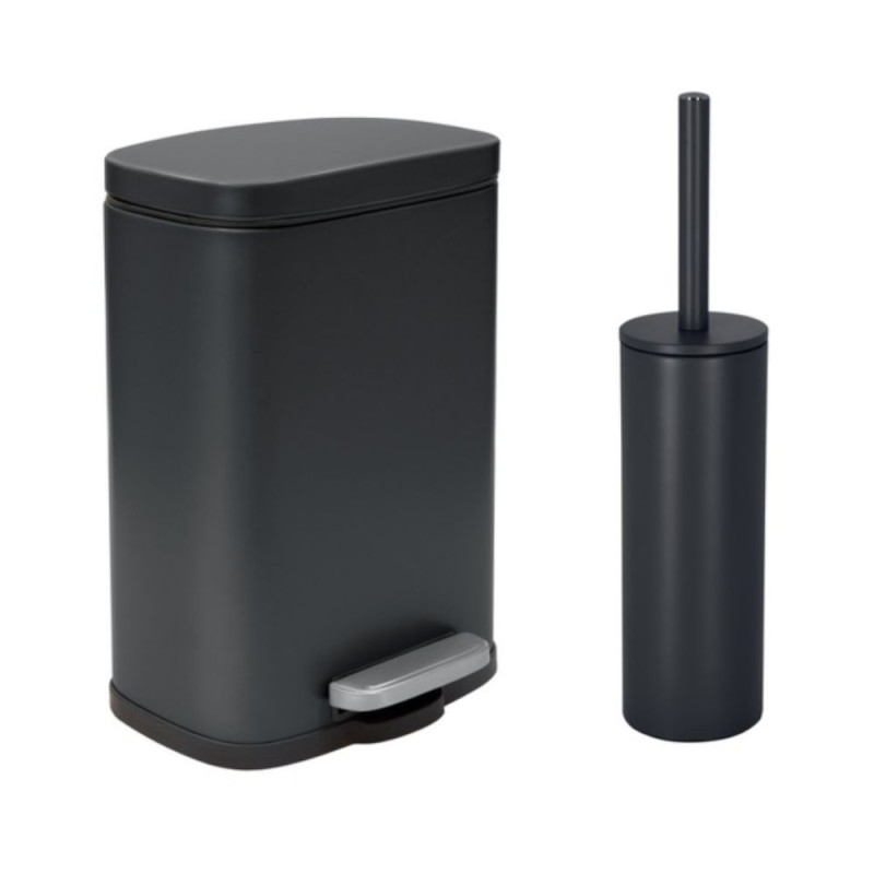 Set Poubelle à  pédale 5L & Brosse Wc AKIRA Noir mat Spirella