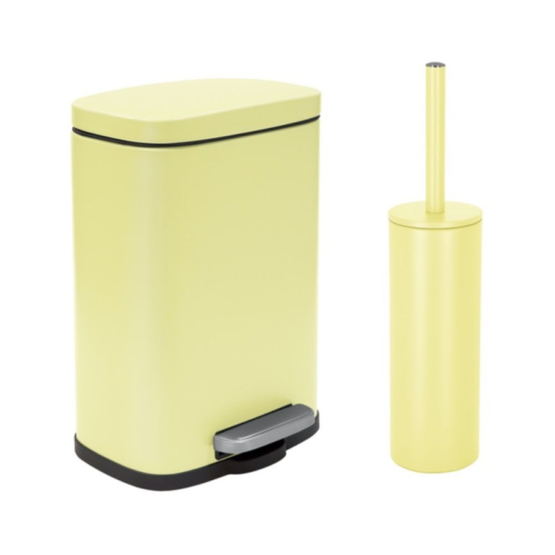 spirella Set Poubelle à pédale 5L & Brosse Wc AKIRA Jaune mat Spirella