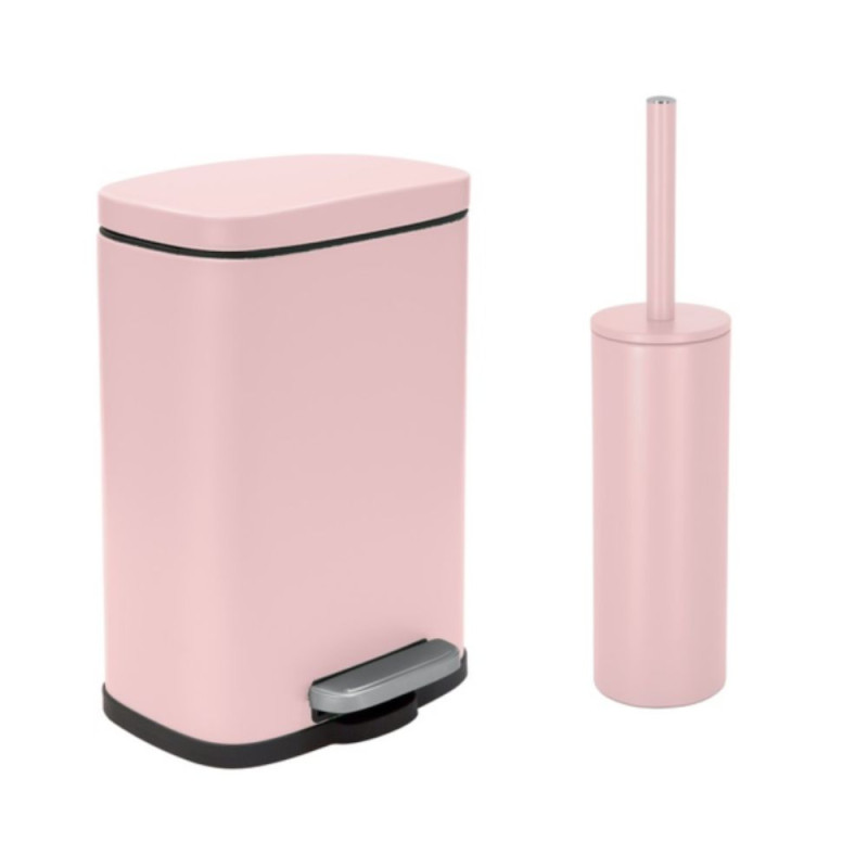 Set Poubelle à  pédale 5L & Brosse Wc AKIRA Rose Pastel mat Spirella