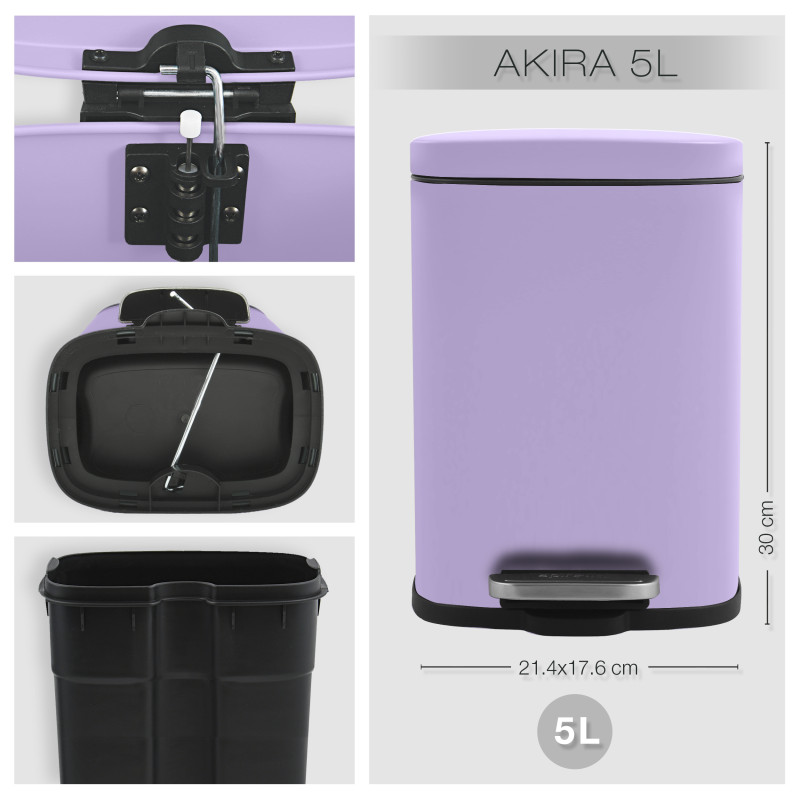 Set Poubelle à  pédale 5L & Brosse Wc AKIRA Lavande mat Spirella