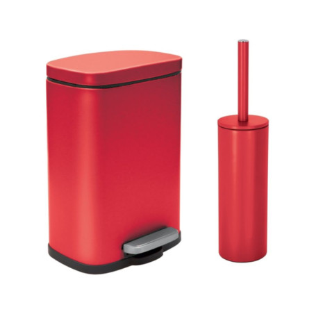 Set Poubelle à  pédale 5L & Brosse Wc AKIRA Rouge mat Spirella