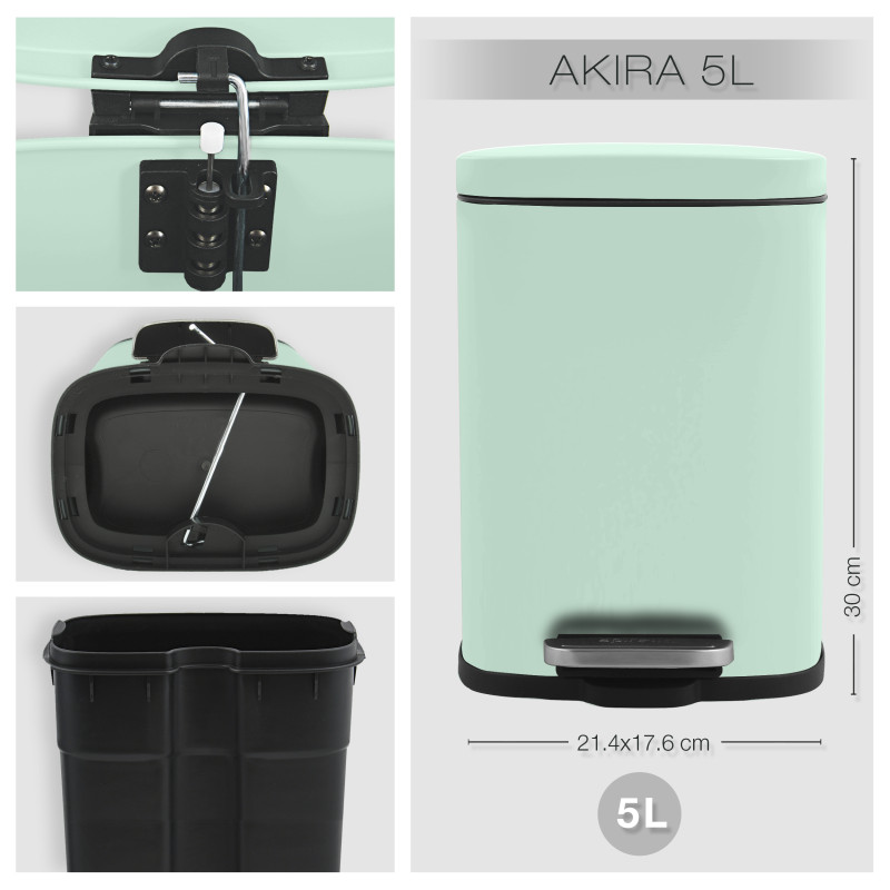 Spirella Set Poubelle à  pédale 5L & Brosse Wc AKIRA Vert Glacé Mat