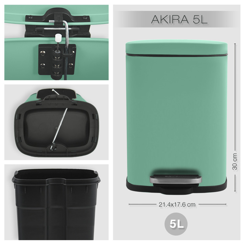 Set Poubelle à  pédale 5L & Brosse Wc AKIRA Vert mat Spirella