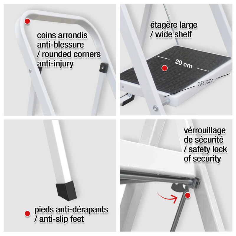 Escabeau 2 marches pliant & antidérapant en Acier Max 150kg (46x55x82cm) MSV