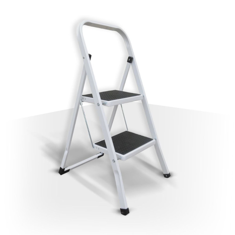 Escalera de tijera de acero plegable y antideslizante de 2 peldaños máx. 150 kg (46 x 55 x 82 cm) MSV