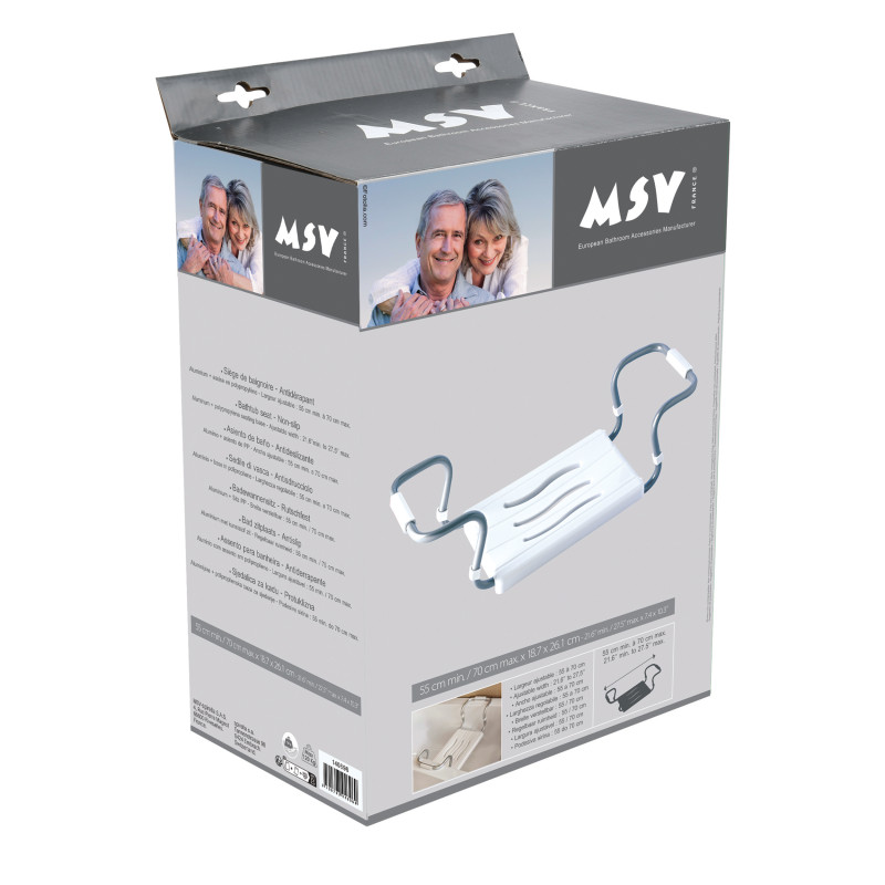 Grand siège de baignoire extensible 50-70cm Blanc - Max 120kg MSV