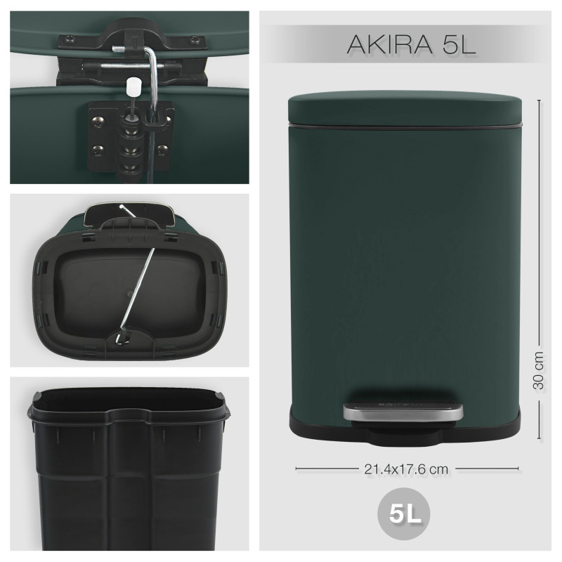 Set Poubelle à  pédale 5L & Brosse Wc AKIRA Vert Foncé mat Spirella