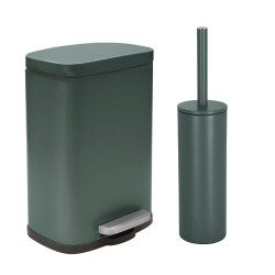 Set Poubelle à  pédale 5L & Brosse Wc AKIRA Vert Foncé mat Spirella
