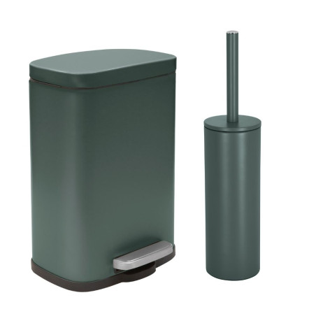 Set Poubelle à  pédale 5L & Brosse Wc AKIRA Vert Foncé mat Spirella