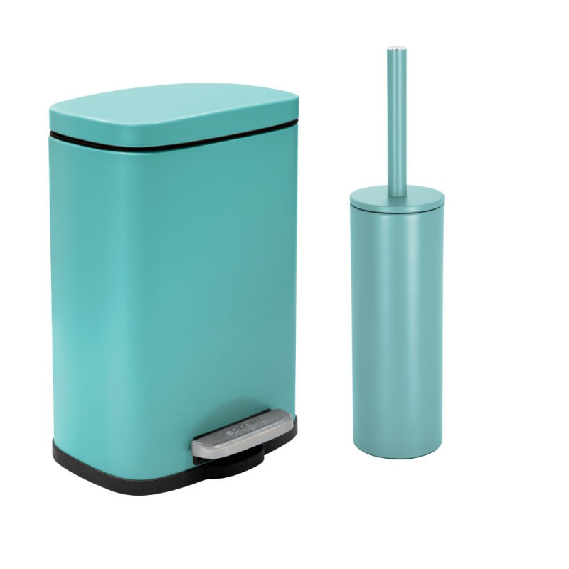 Set Poubelle à  pédale 5L & Brosse Wc AKIRA Turquoise mat Spirella