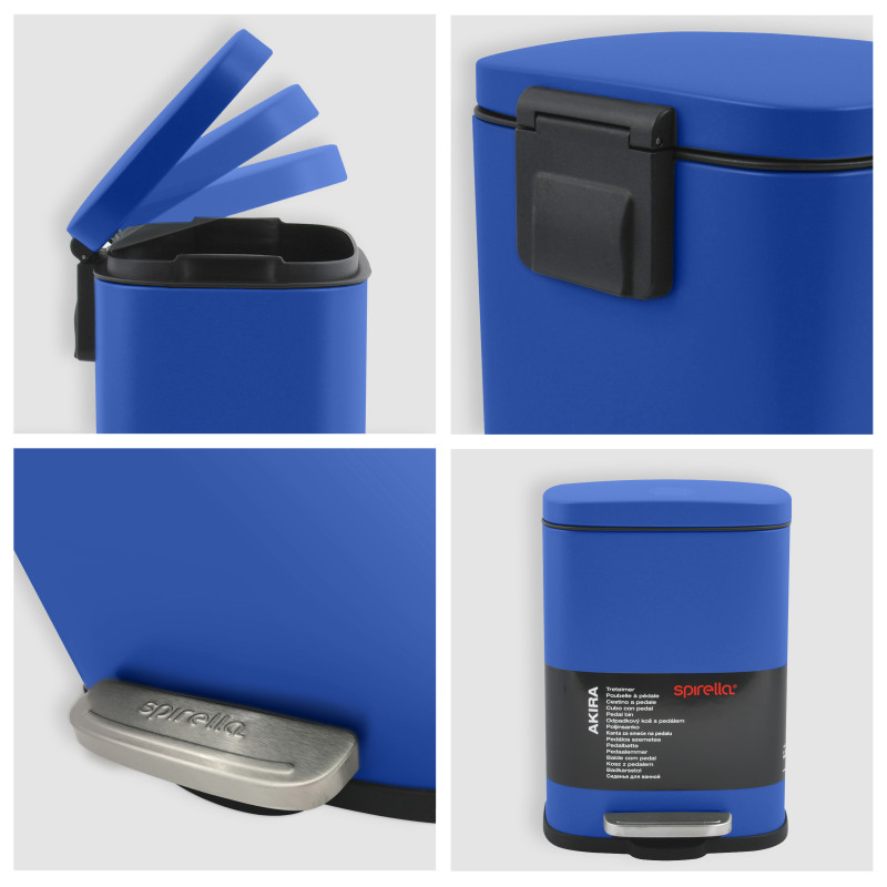 Poubelle à  pédale Acier AKIRA 5L Bleu roi mat Spirella