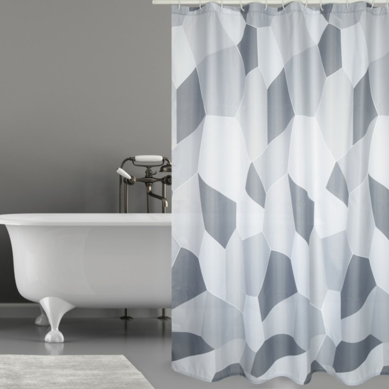 Duschvorhang aus Polyester 180x200cm ORIGAMI PREMIUMQUALITÄT, Grau – Ringe inklusive MSV