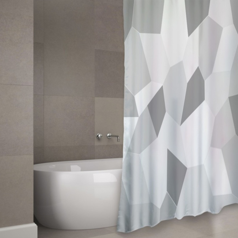 Cortina de Ducha Poliéster ORIGAMI 180x200cm CALIDAD PREMIUM Gris - Anillas incluidas MSV