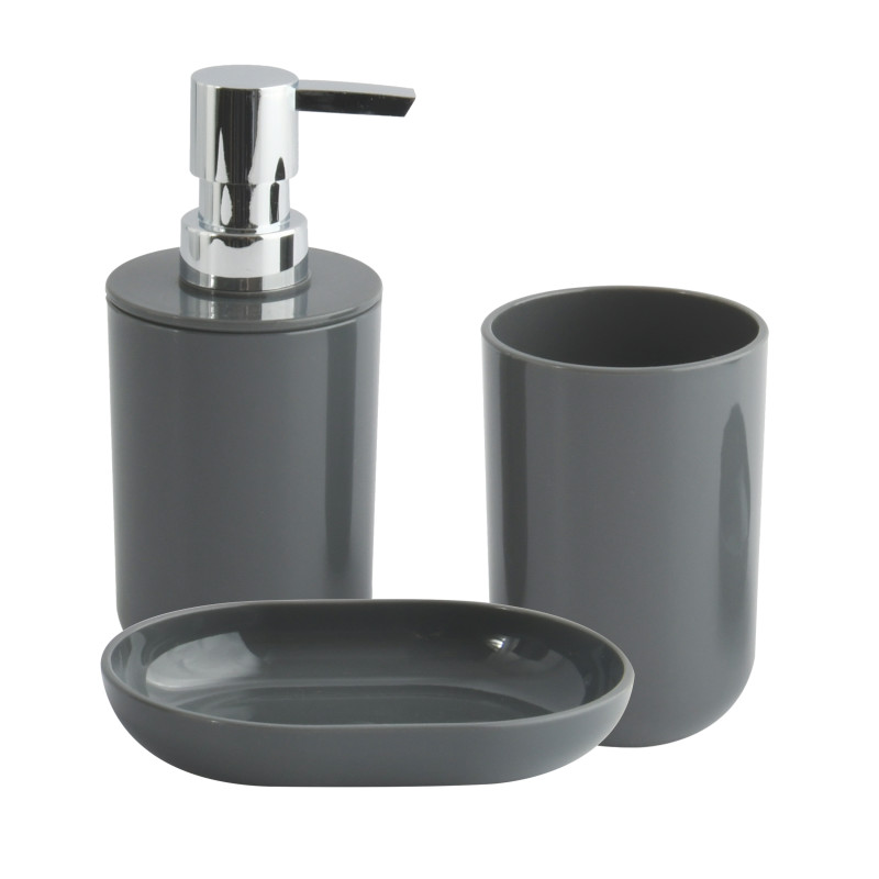 spirella Lot de 3 accessoires de salle de bain INAGUA Gris foncé MSV