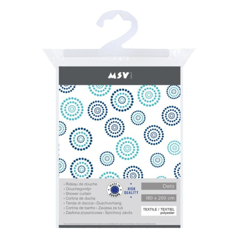 Rideau de douche Polyester DOTS 180x200cm QUALITE PREMIUM Bleu - Anneaux inclus MSV