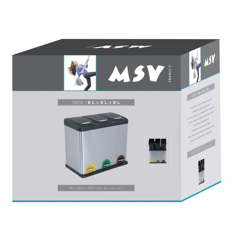 MSV Tri-selective Treteimer aus Edelstahl 3 Mülleimer 8Lx3