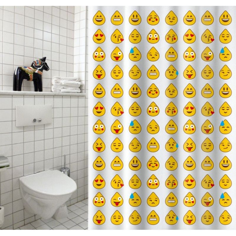 MSV Duschvorhang Polyester 180x200cm Smiley - Ringe inklusive