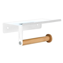Porte rouleau papier WC Mural TAREK Acier & Bambou Blanc & Beige Spirella