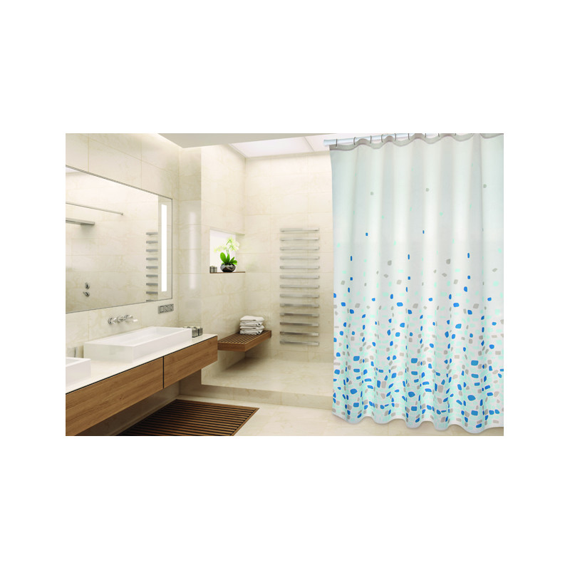 Polyester Shower curtain BREST 180x200cm PREMIUM QUALITY Blue - Rings included MSV
