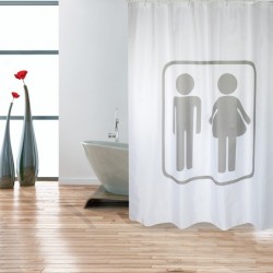 MSV Tenda doccia Poliestere H/F 180x200cm QUALITÀ PRMEIUM Grigio & Bianco - Anelli inclusi MSV