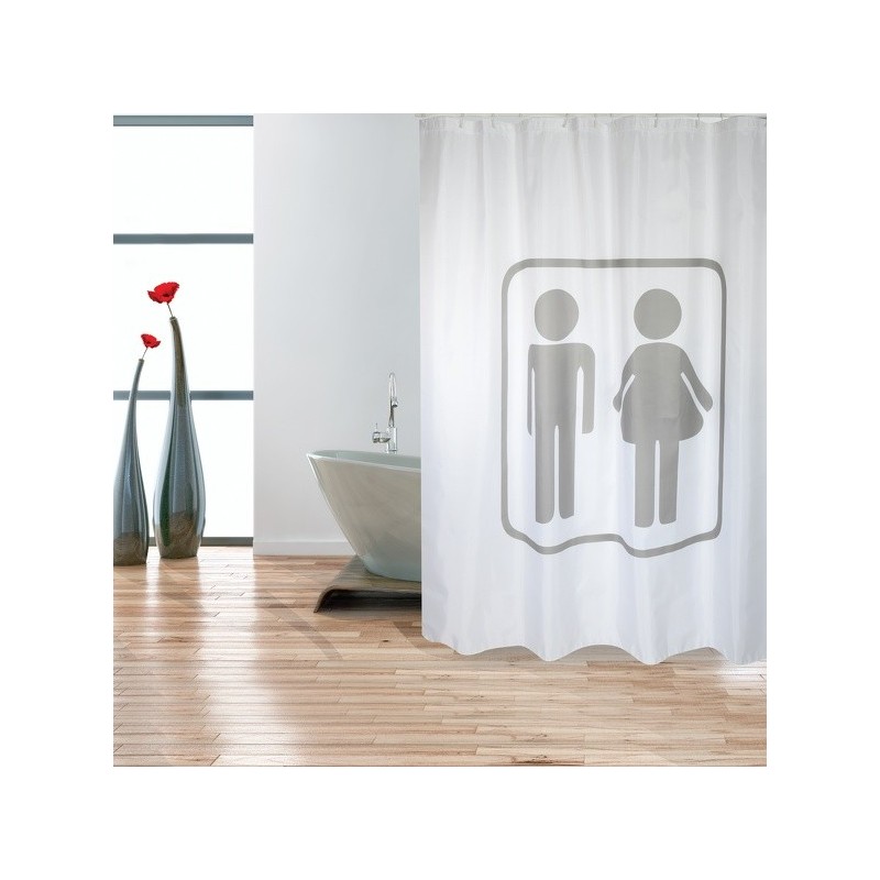 MSV Duschvorhang Polyester H/F 180x200cm PREMIUM QUALITÄT Grau & Weiß - Ringe inklusive MSV