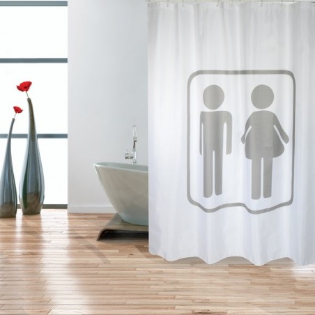 MSV Cortina de ducha Poliéster H/F 180x200cm CALIDAD PRMEIUM Gris y Blanco - Anillas incluidas MSV