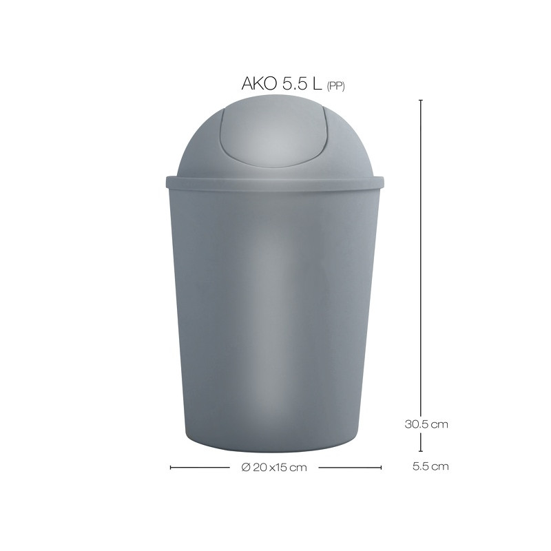 Poubelle à  bascule AKO 5,5L Argent MSV