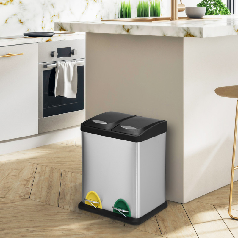 Poubelle à  pédale Tri sélectif Inox 2 bacs 8L MSV