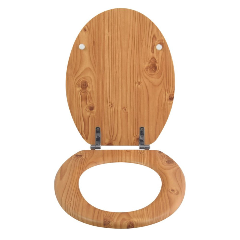 Toilet seat MDF in Brown Pine Decor - Stainless Steel Hinges MSV