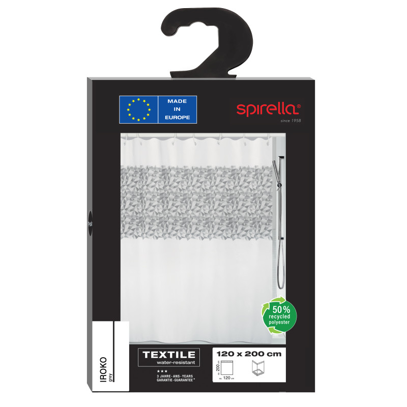 Polyester Shower curtain IROKO 180x180cm Gray & White Spirella