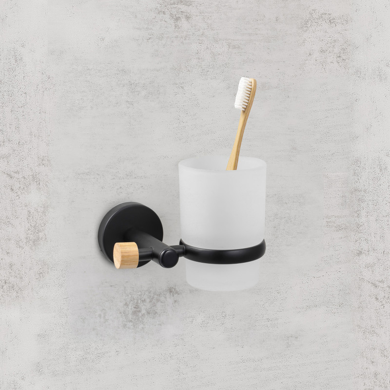 Gobelet à  fixer Acier & Bambou IANA Noir mat MSV