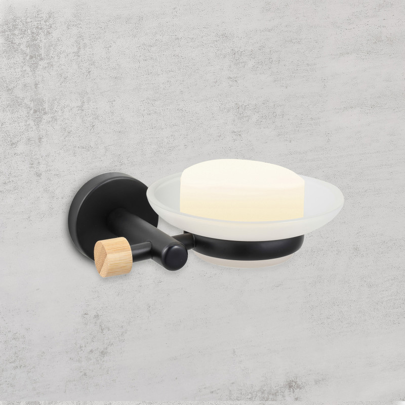 Porte savon à  fixer Acier & Bambou IANA Transparent & Noir MSV