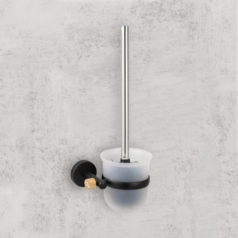 Brosse wc avec support à  fixer Acier & bambou IANA Noir mat MSV