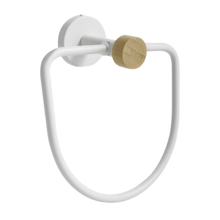 Anneau Porte serviettes mural en Acier & Bambou IANA Blanc mat MSV