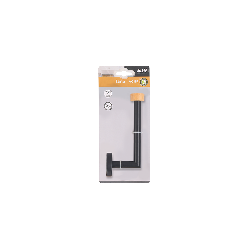 Porte rouleau papier wc Mural IANA Acier & Bambou Noir mat MSV