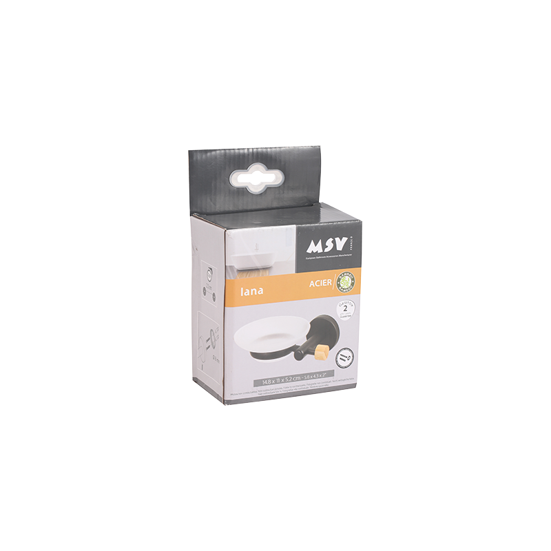 Porte savon à  fixer Acier & Bambou IANA Transparent & Noir MSV