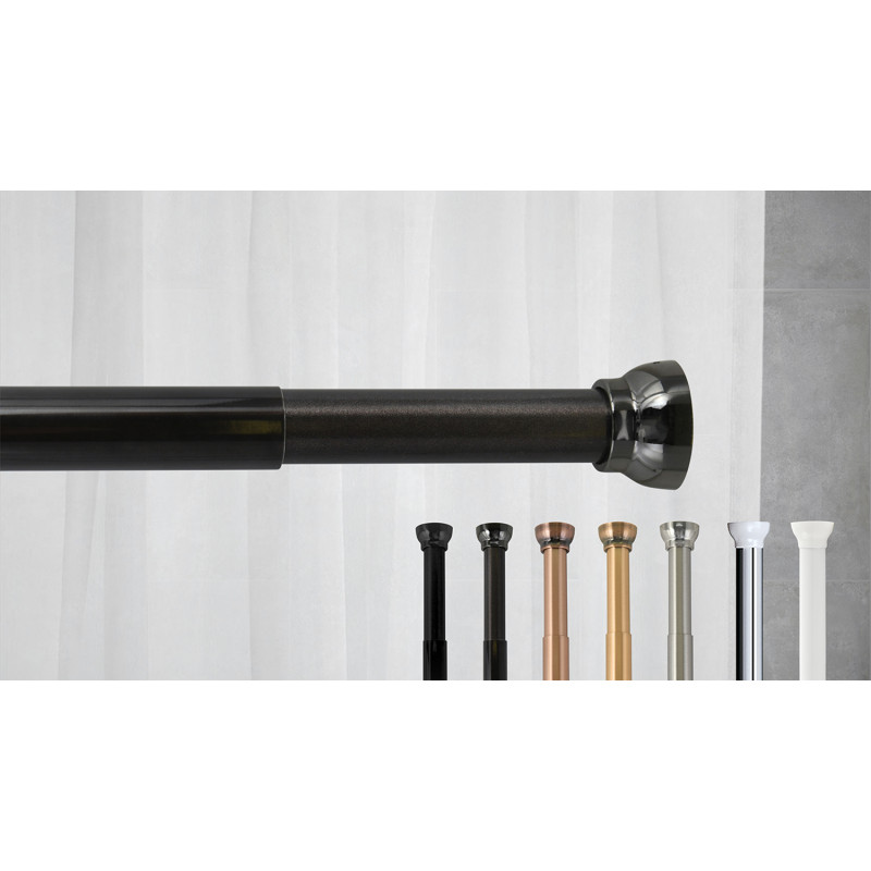 Rod bar for extendable shower curtain or bathtub without drilling in Aluminum KRETA 125-220cm Shiny finish Spirella
