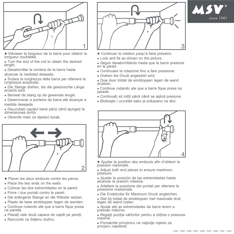 MSV Duschvorhangstangen ausziehbar weiß 70-120cm