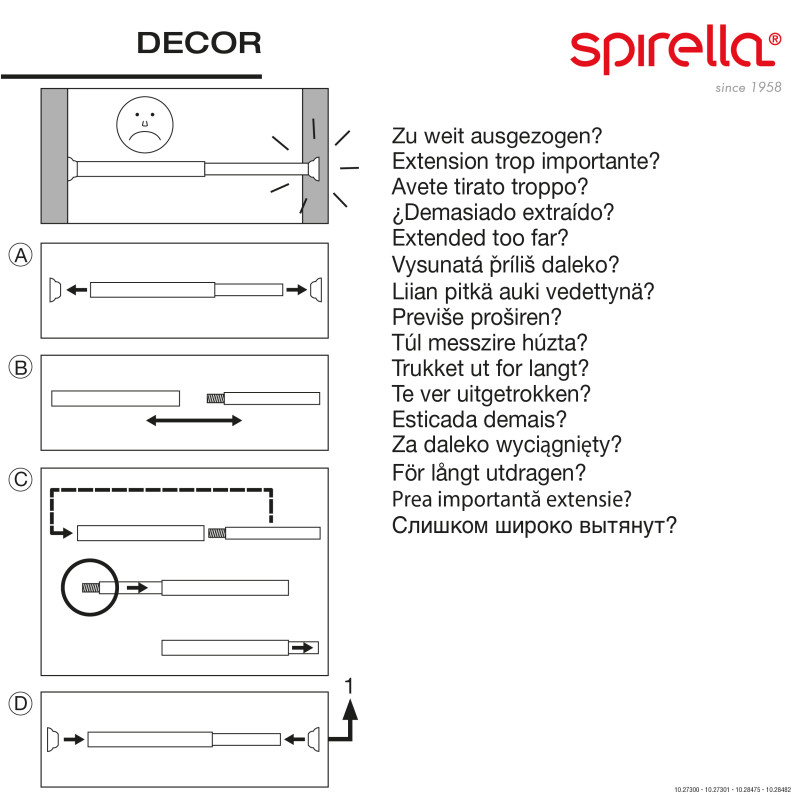 Barre tringle pour rideau de douche ou baignoire extensible sans perçage en Alu DECOR 125-220cm Blanc Spirella