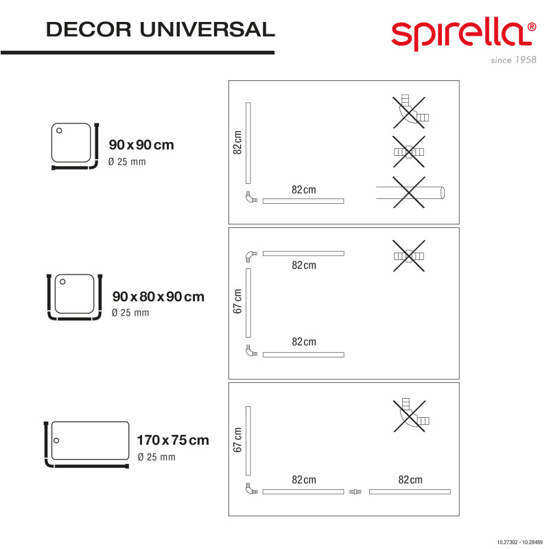 Barra para cortina de ducha modular de esquina para fijar en Aluminio DECOR UNIVERSAL Blanco Spirella