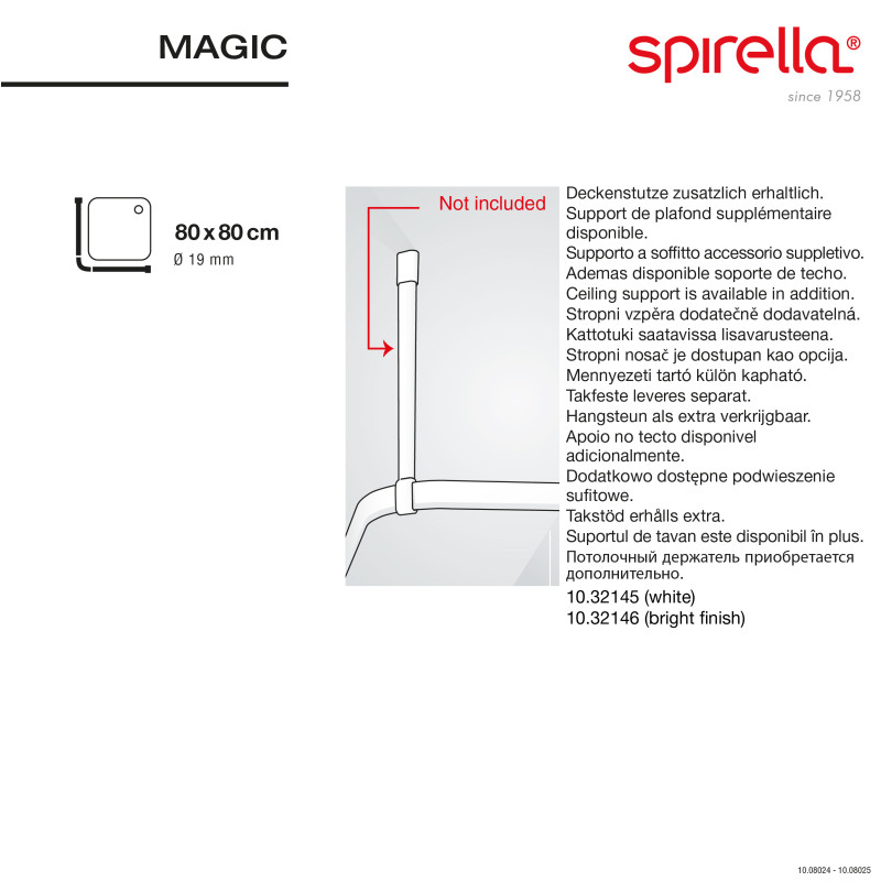 Spirella Duschvorhangstangen für zur Befestigung in Aluminium MAGIC 80x80cm Glossy Finish