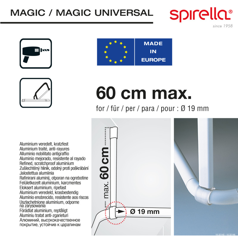 Support de plafond pour barre de douche modèle MAGIC UNIVERSAL Blanc Spirella