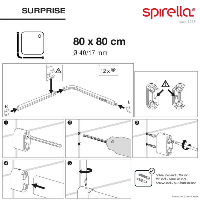Rod bar for corner shower curtain to fix in Aluminum SURPRISE 80x80cm White Spirella