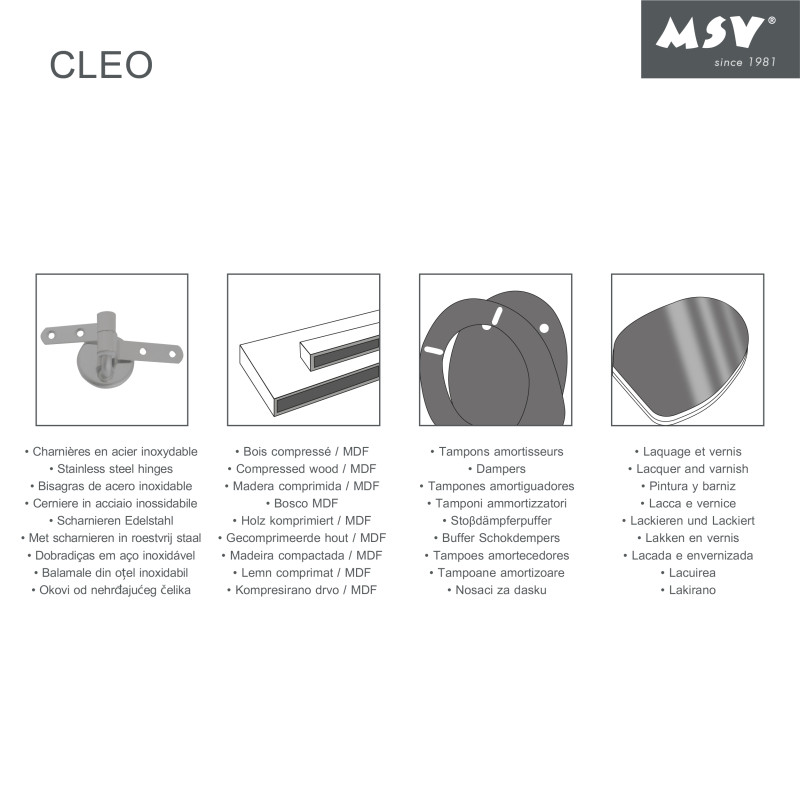 Toilet seat MDF CLÉO Powder Green -  stainless Steel Hinges MSV