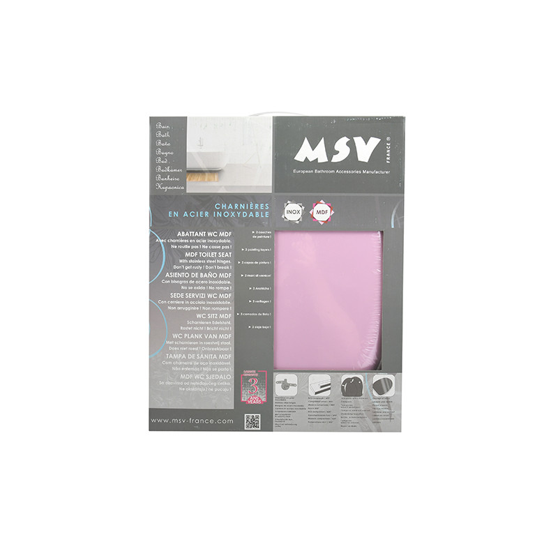 Toilet seat MDF CLÉO Powder Pink -  stainless Steel Hinges MSV