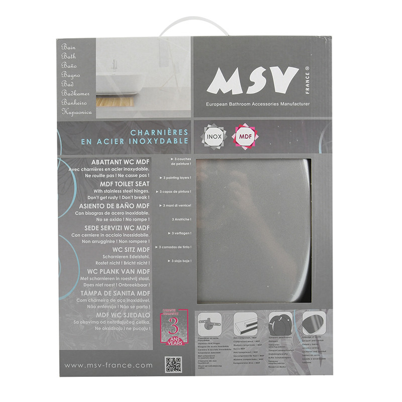 Asiento WC CLÉO MDF Plata - Bisagras Acero Inoxidable MSV