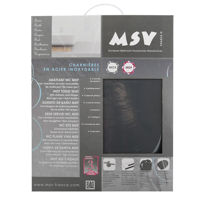 Abattant wc MDF CLEO Gris Anthracite - Charnières Inox MSV