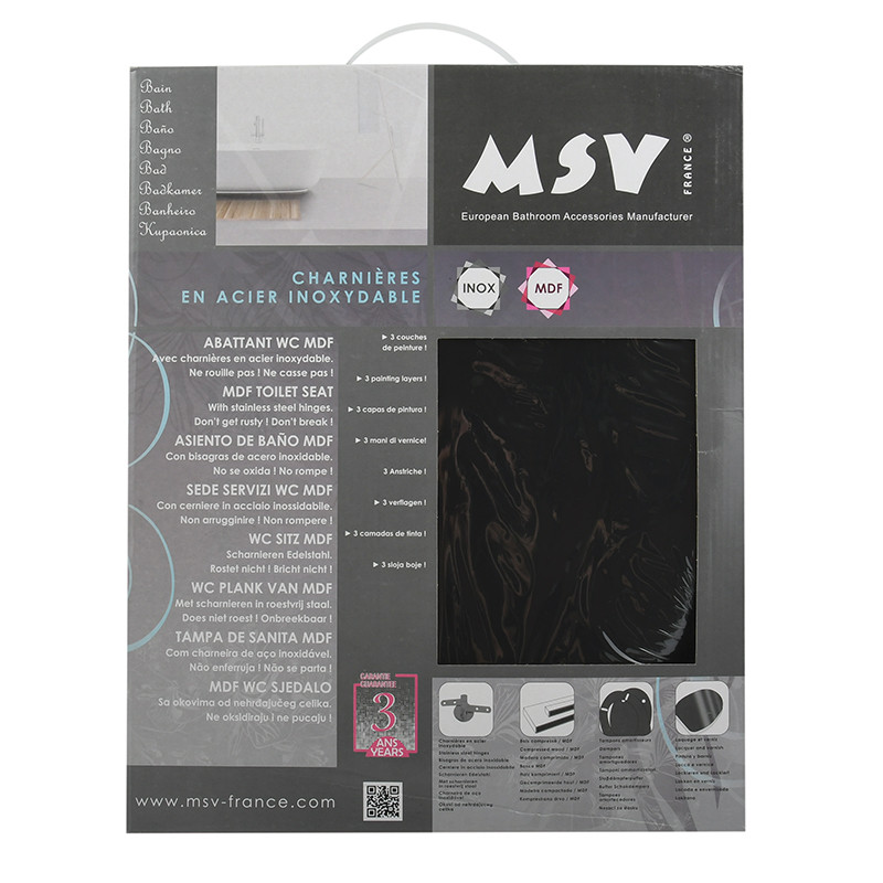 Toilet seat MDF CLÉO Glossy Black - stainless Steel Hinges MSV