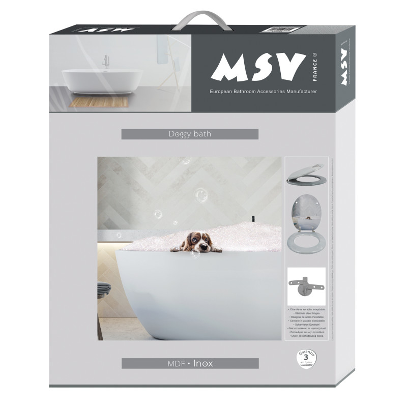 Asiento de inodoro MDF Doggy Bath - Bisagras de acero inoxidable MSV