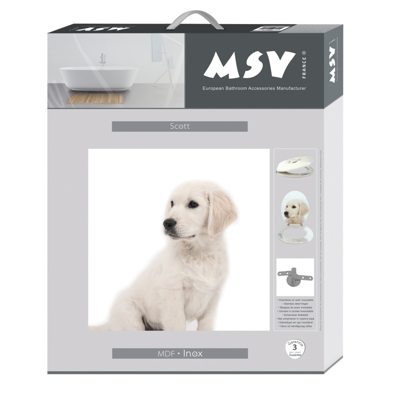 Tapa de inodoro MDF Dog SCOTT Beige - Bisagras acero inoxidable MSV